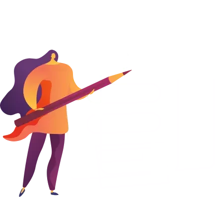 Ilustración de un personaje con un lápiz representando la gestión y optimización de procesos empresariales.